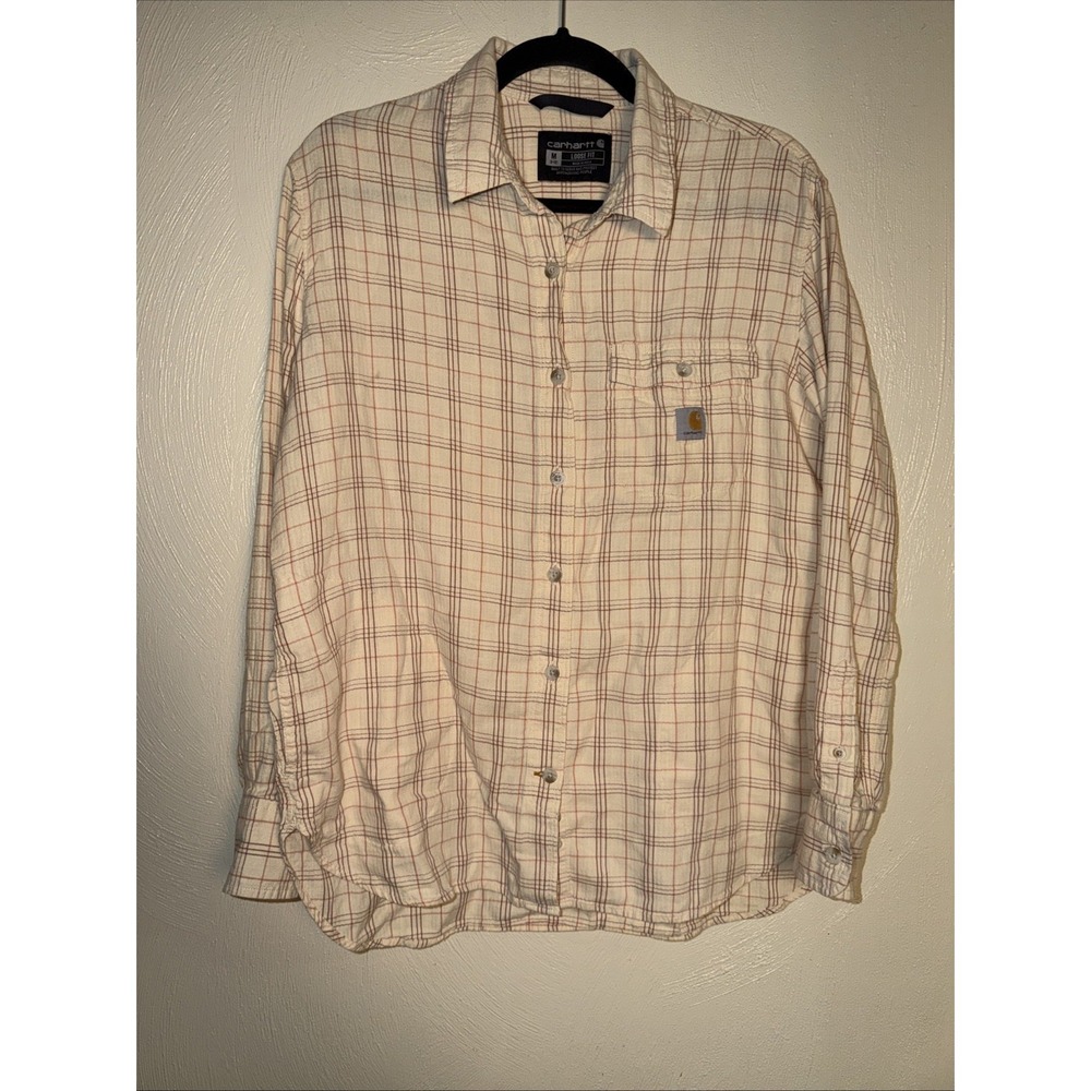 Carhartt loose fit button down cotton plaid shirt lightweight Woman‎ Sz Med
